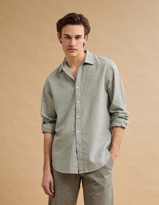 Comprar Online Camisa Riscas com Linho, Homem, Verde