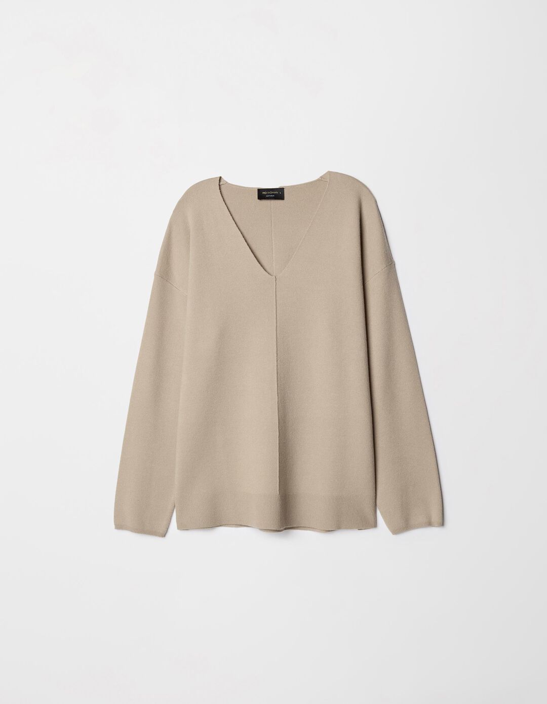 Camisola de Malha Decote em V, Mulher, Bege