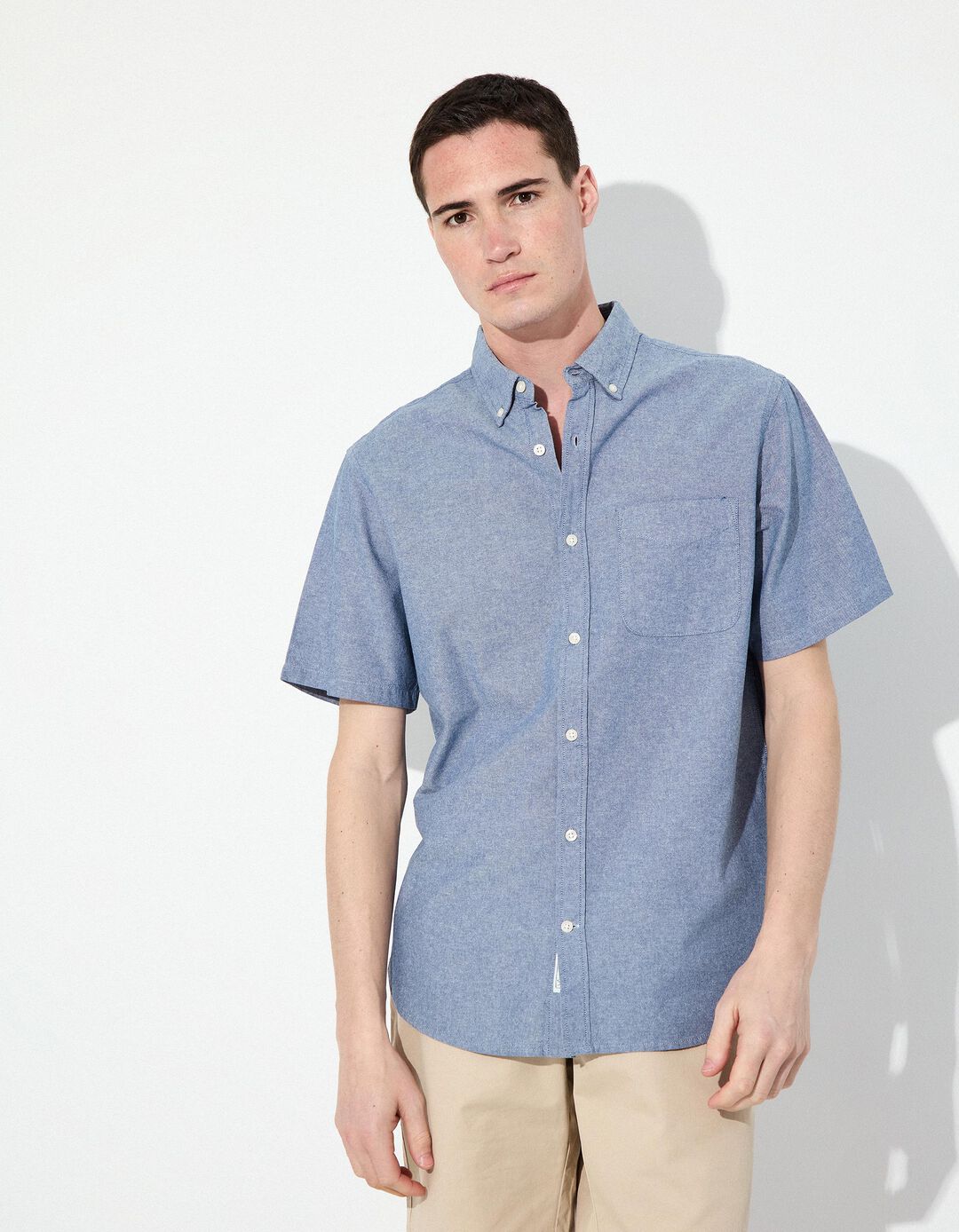 Camisa de Manga Curta, Homem, Azul 
