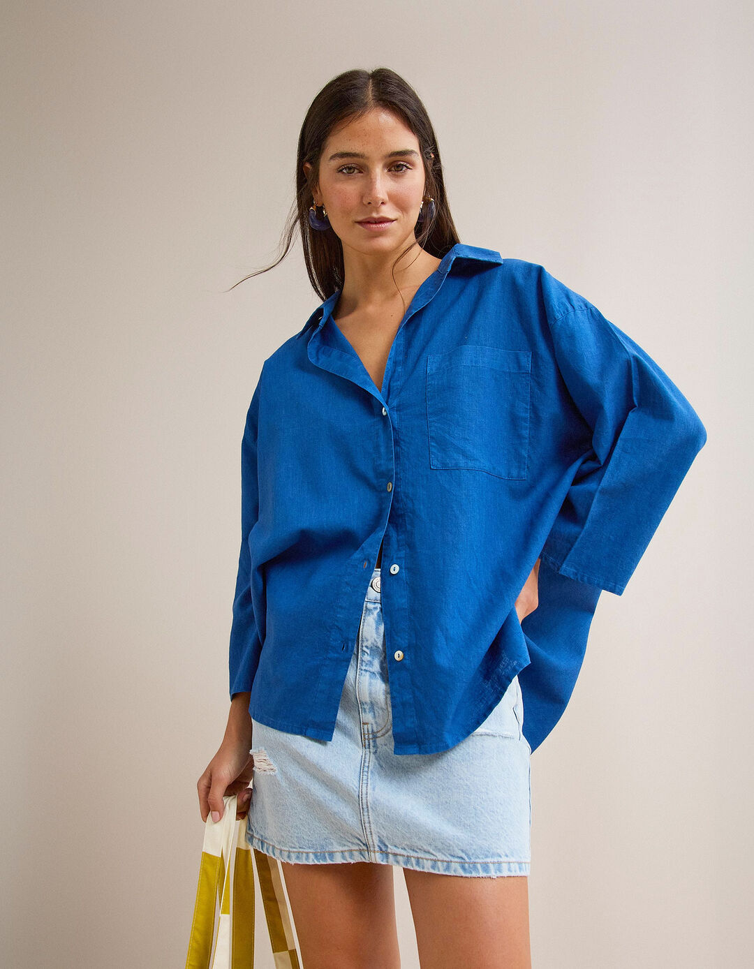 Blusa com Linho, Mulher, Azul 