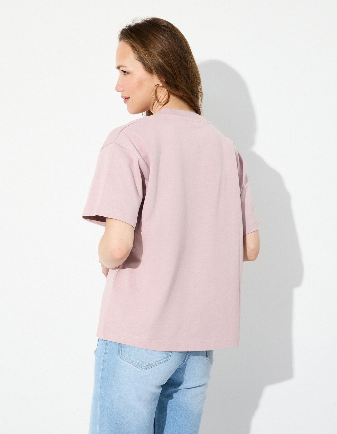 T-shirt Decote em V, Mulher, Roxo Claro