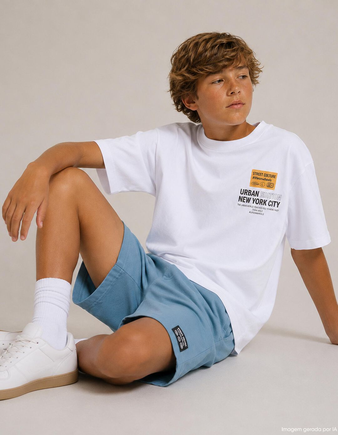 T-shirt Estampada 'Loose Fit', Menino, Branco