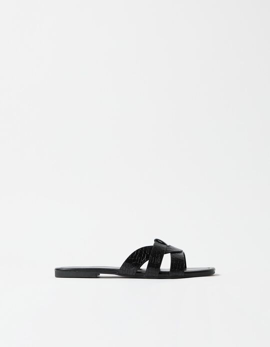 Comprar Online Sandálias Efeito Crocodilo, Mulher, Preto