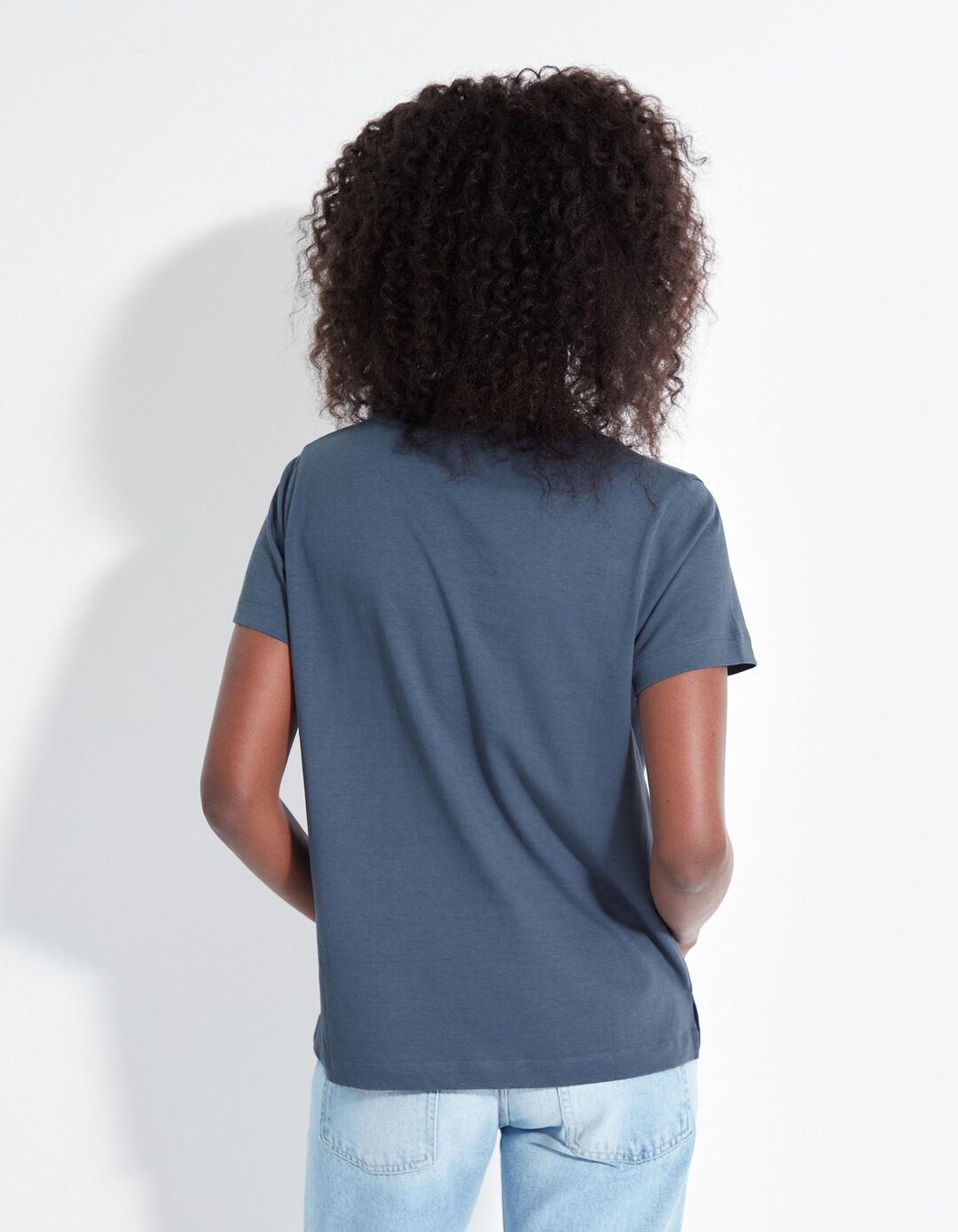 T-shirt Decote em V, Mulher, Azul