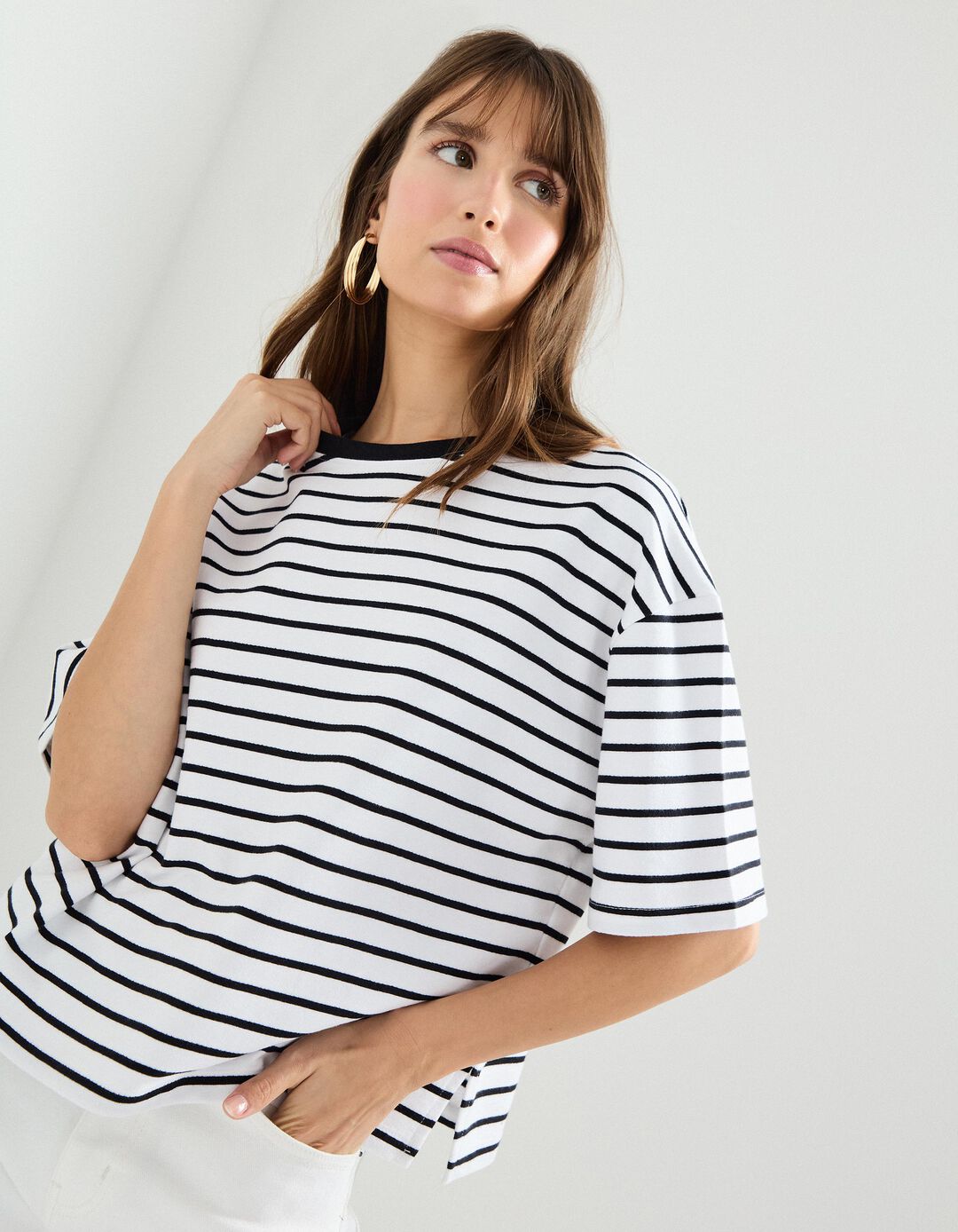 T-shirt Riscas, Mulher, Preto