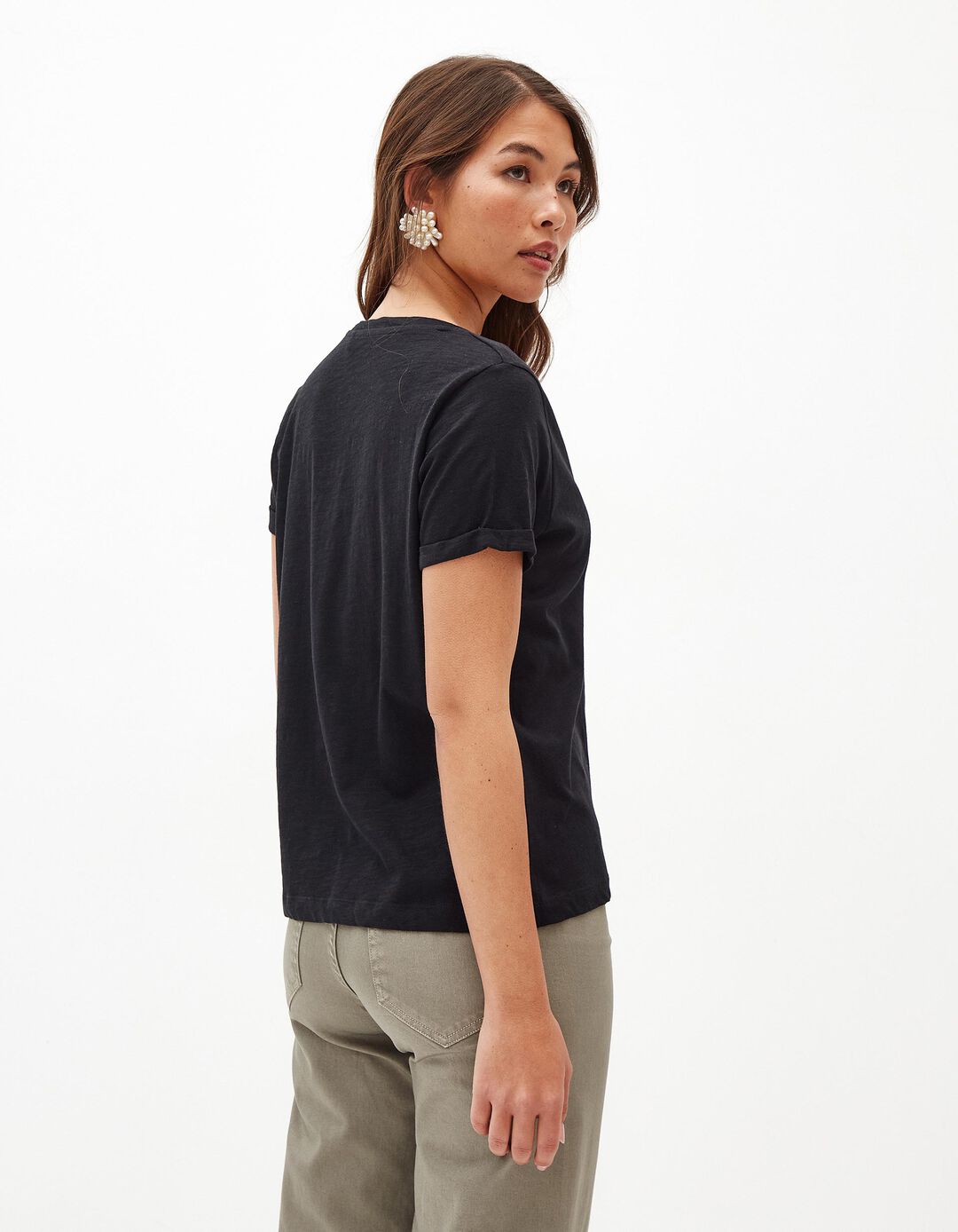 T-shirt Decote em V, Mulher, Preto