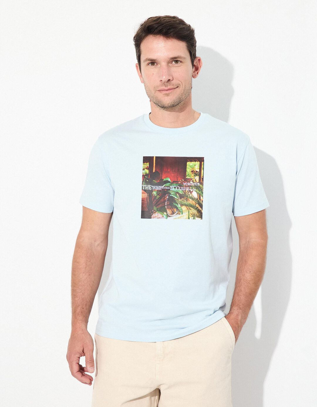T-shirt Jersey Print, Homem, Azul Claro