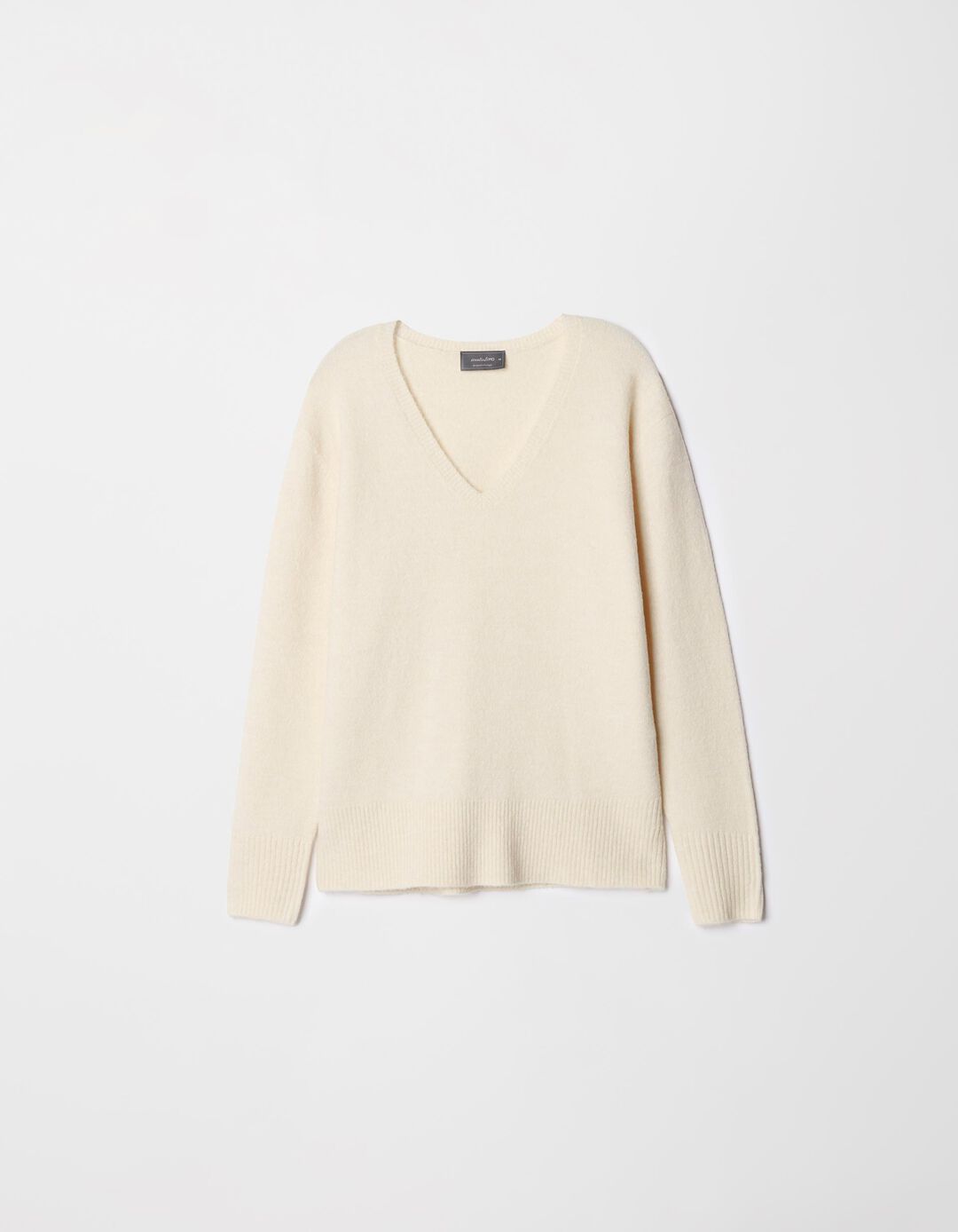 Camisola de Malha Decote em V, Mulher, Bege Claro