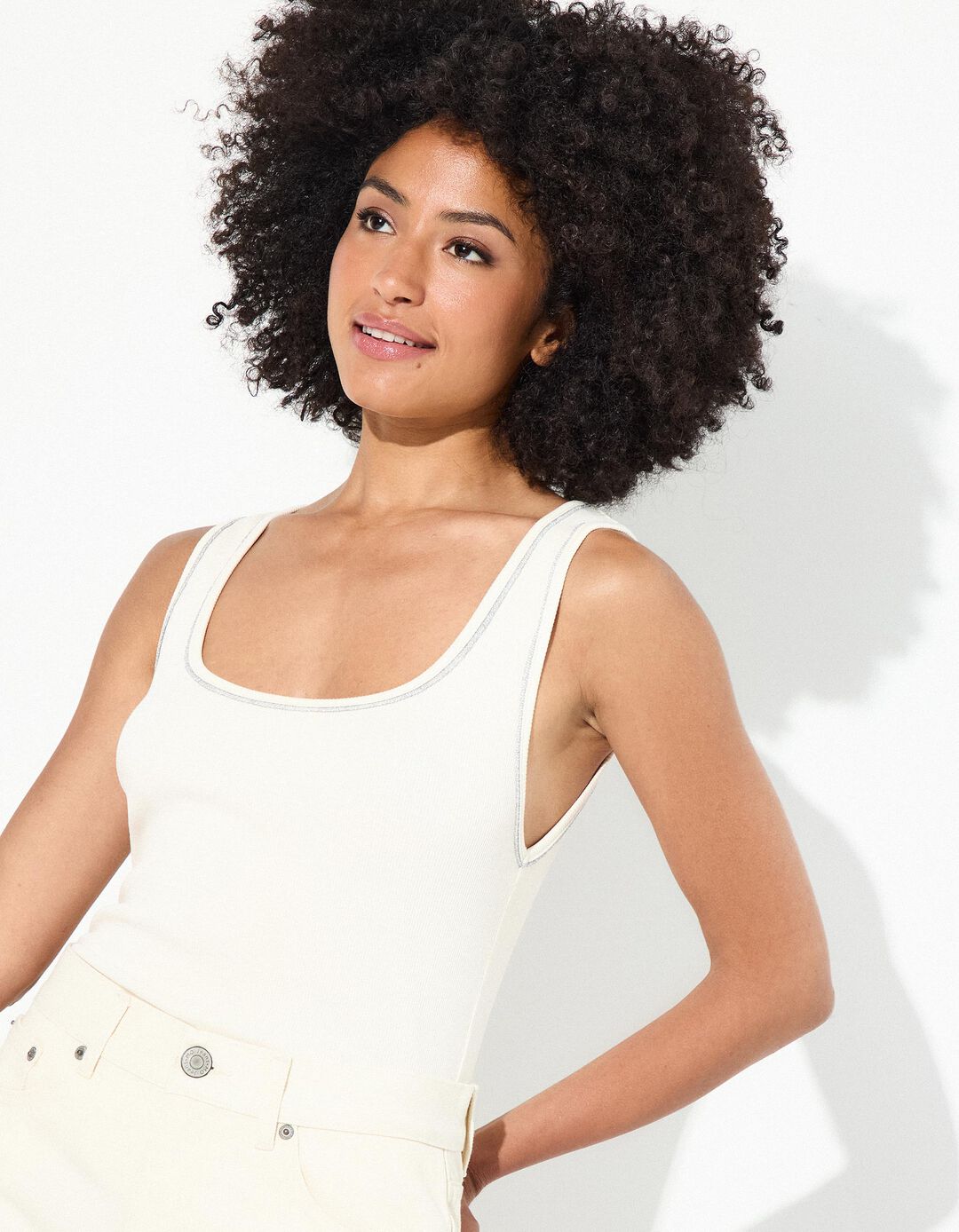 Tank Top Lurex, Mulher, Bege Claro