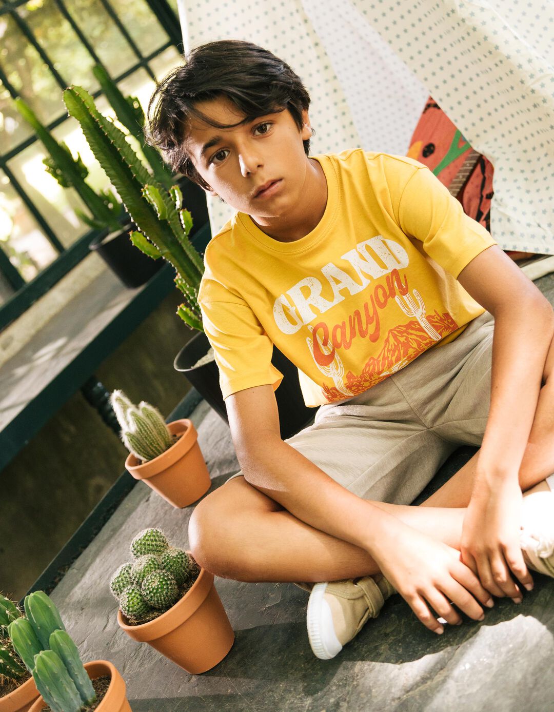 T-shirt Print, Menino, Amarelo Escuro