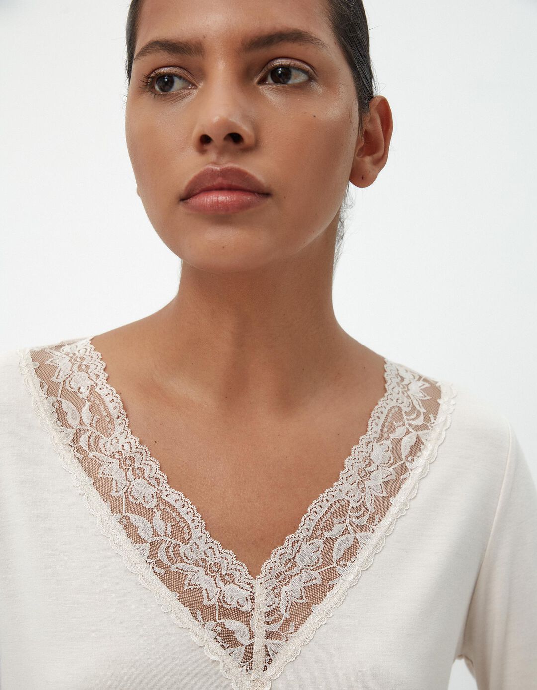 Camisola Interior Polar Renda, Mulher, Bege