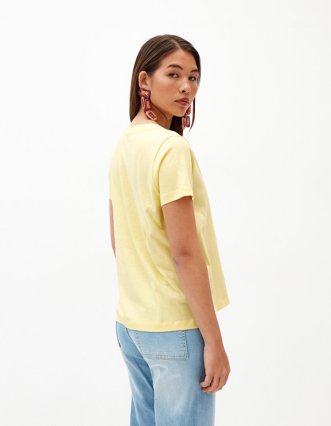T-shirt Decote em V, Mulher, Amarelo Claro