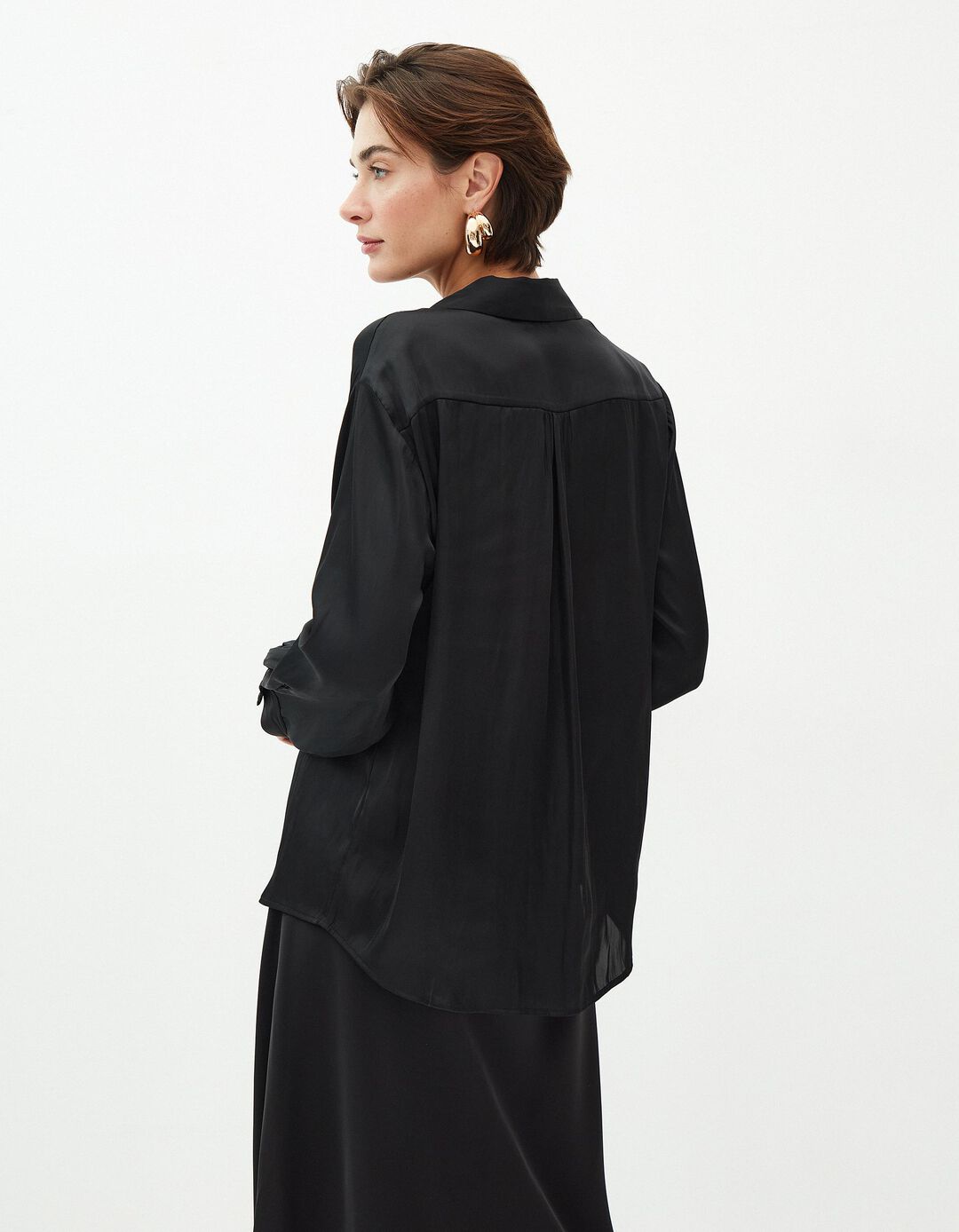 Camisa Acetinado, Mulher, Preto
