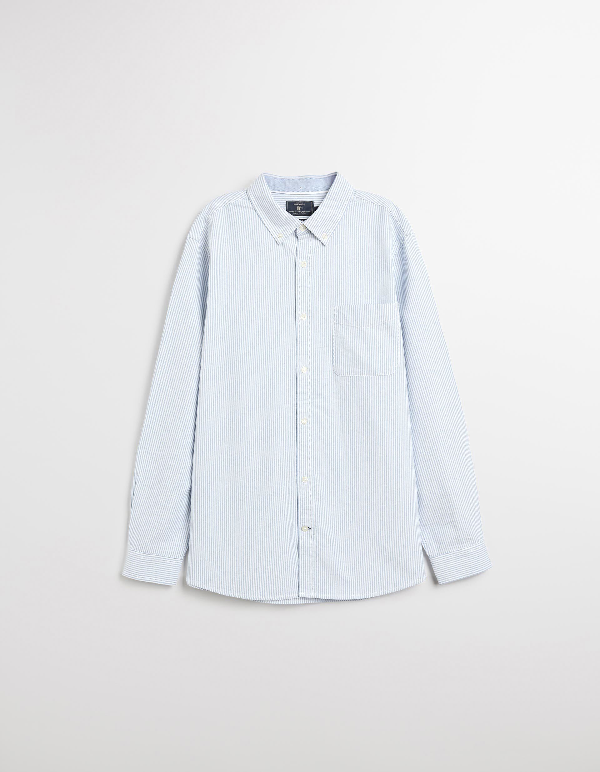 Comprar Online Camisa de Manga Comprida Oxford com Riscas, Homem, Azul