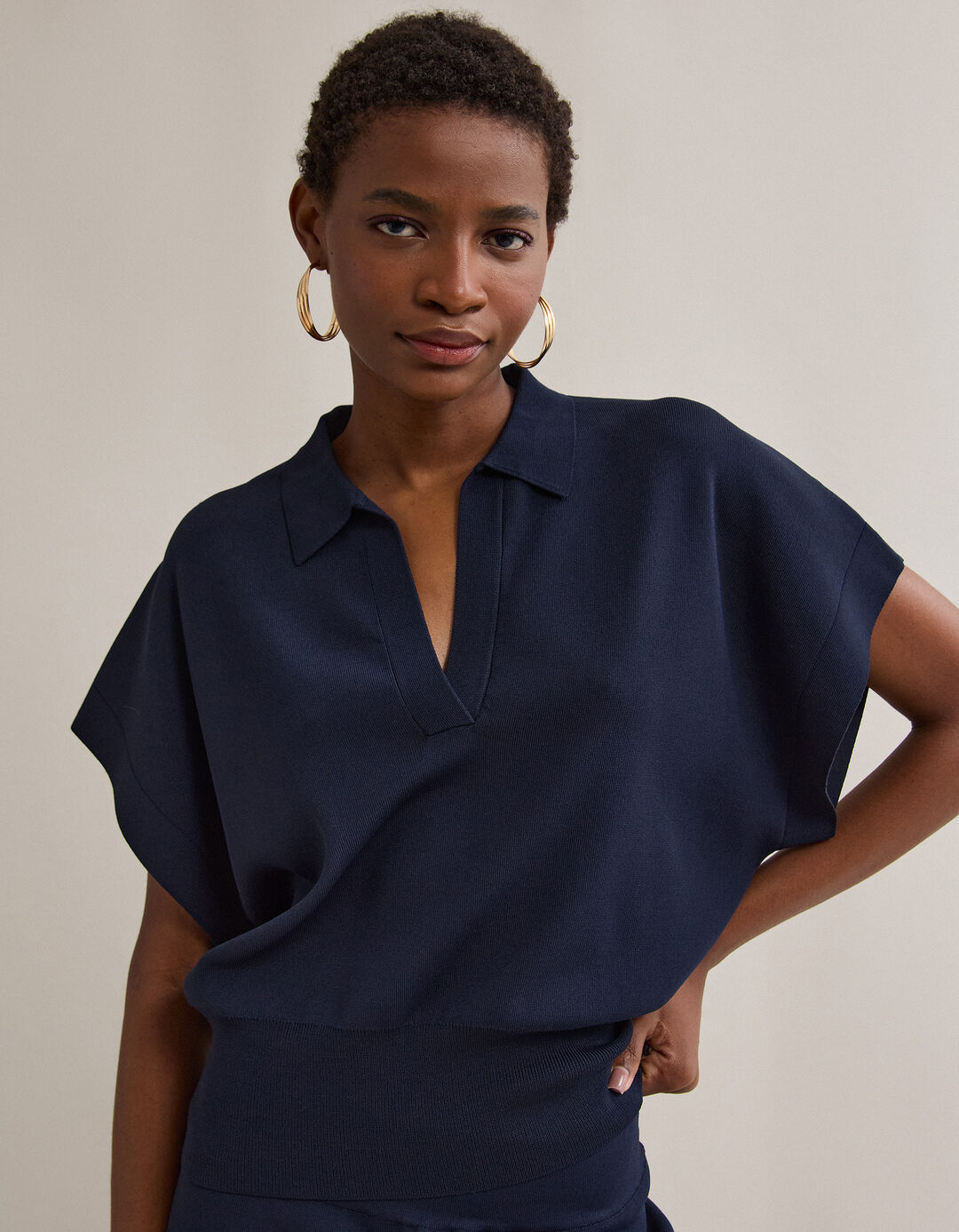 Polo de Malha, Mulher, Azul Escuro