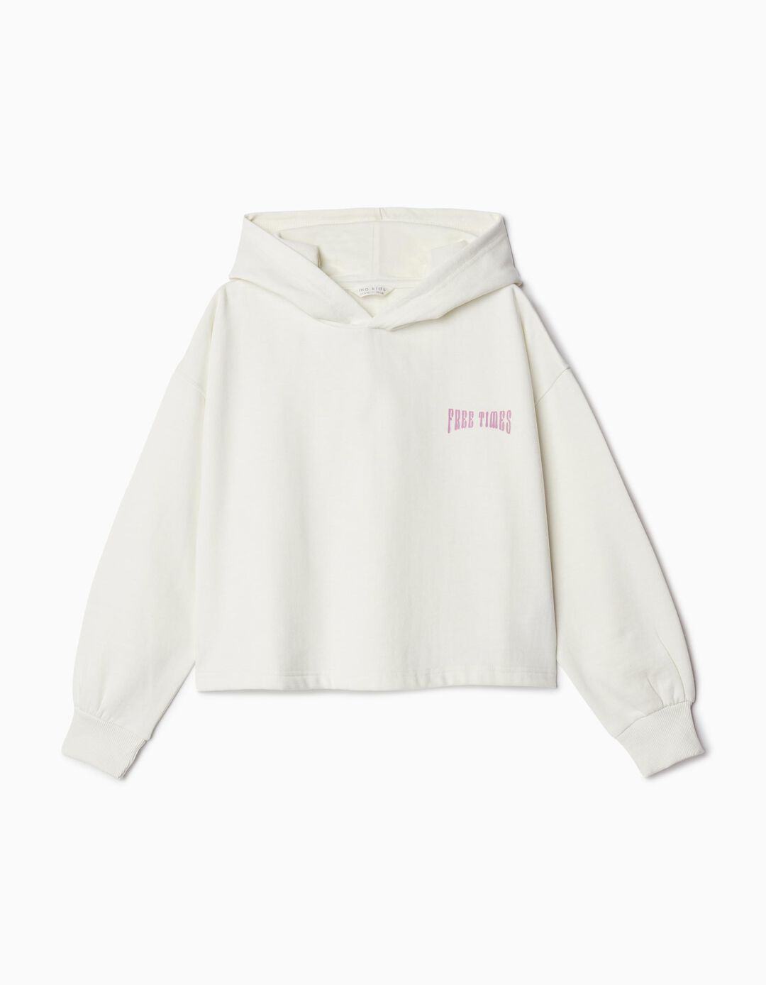 Sweatshirt Cropped de Felpa Capuz, Menina, Branco