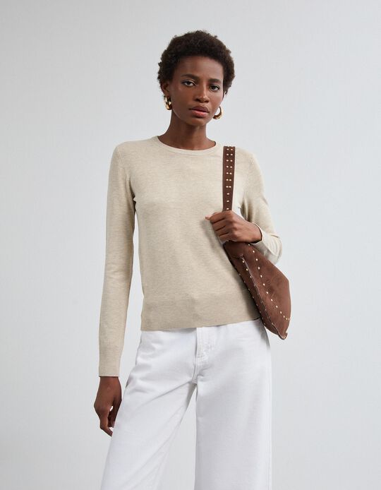 Comprar Online Camisola Tricotada, Mulher, Bege Claro