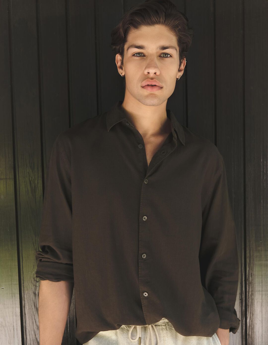 Camisa com Linho, Homem, Castanho