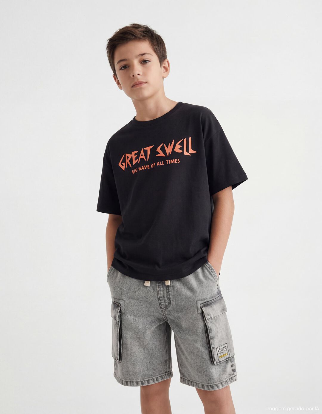 T-shirt Estampada, Menino, Preto