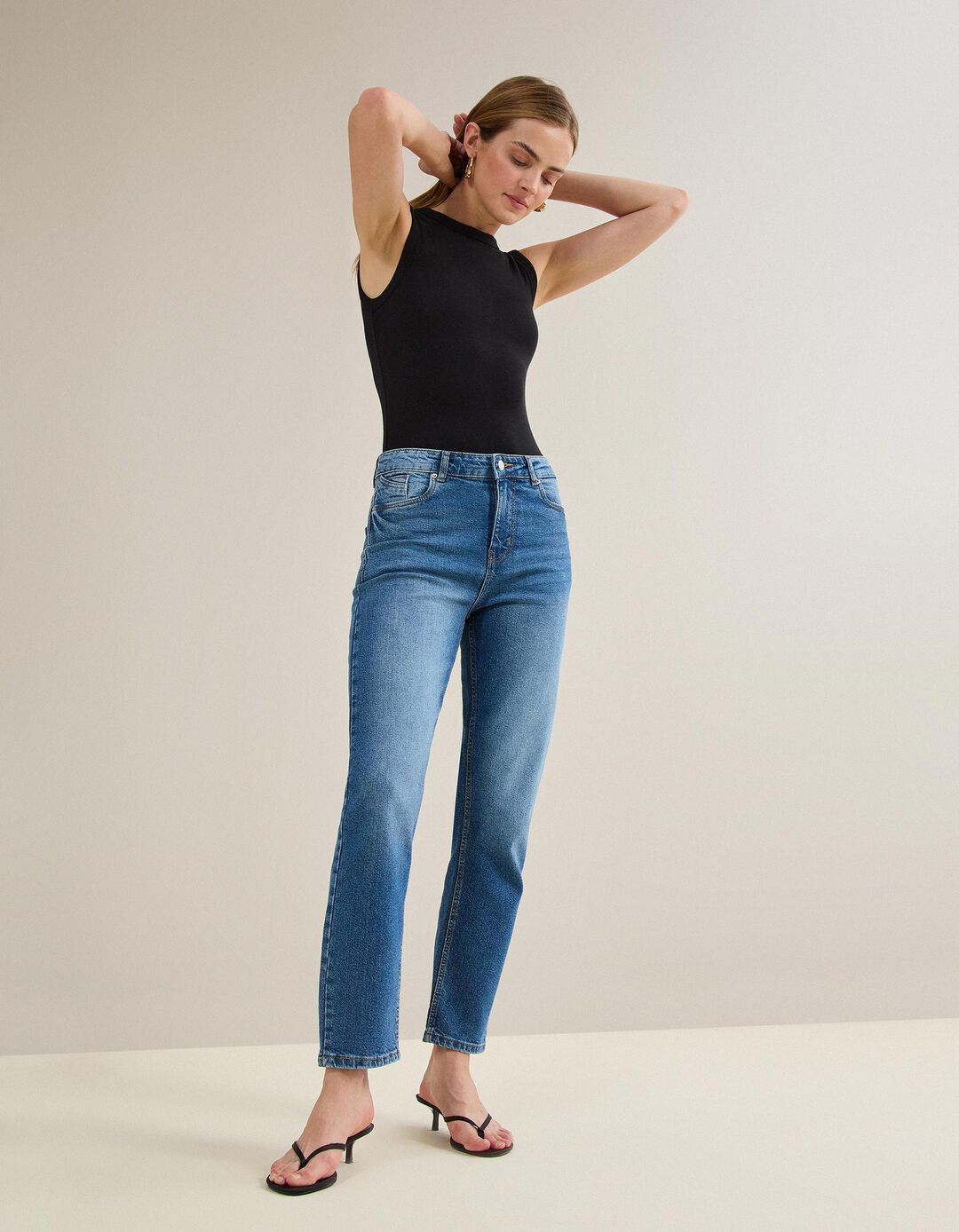Cal&ccedil;as de Ganga 'Tapered Mom Fit', Mulher, Azul 