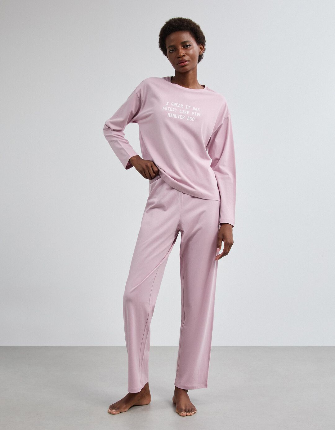 Pijama Jersey Estampado, Mulher, Rosa Claro