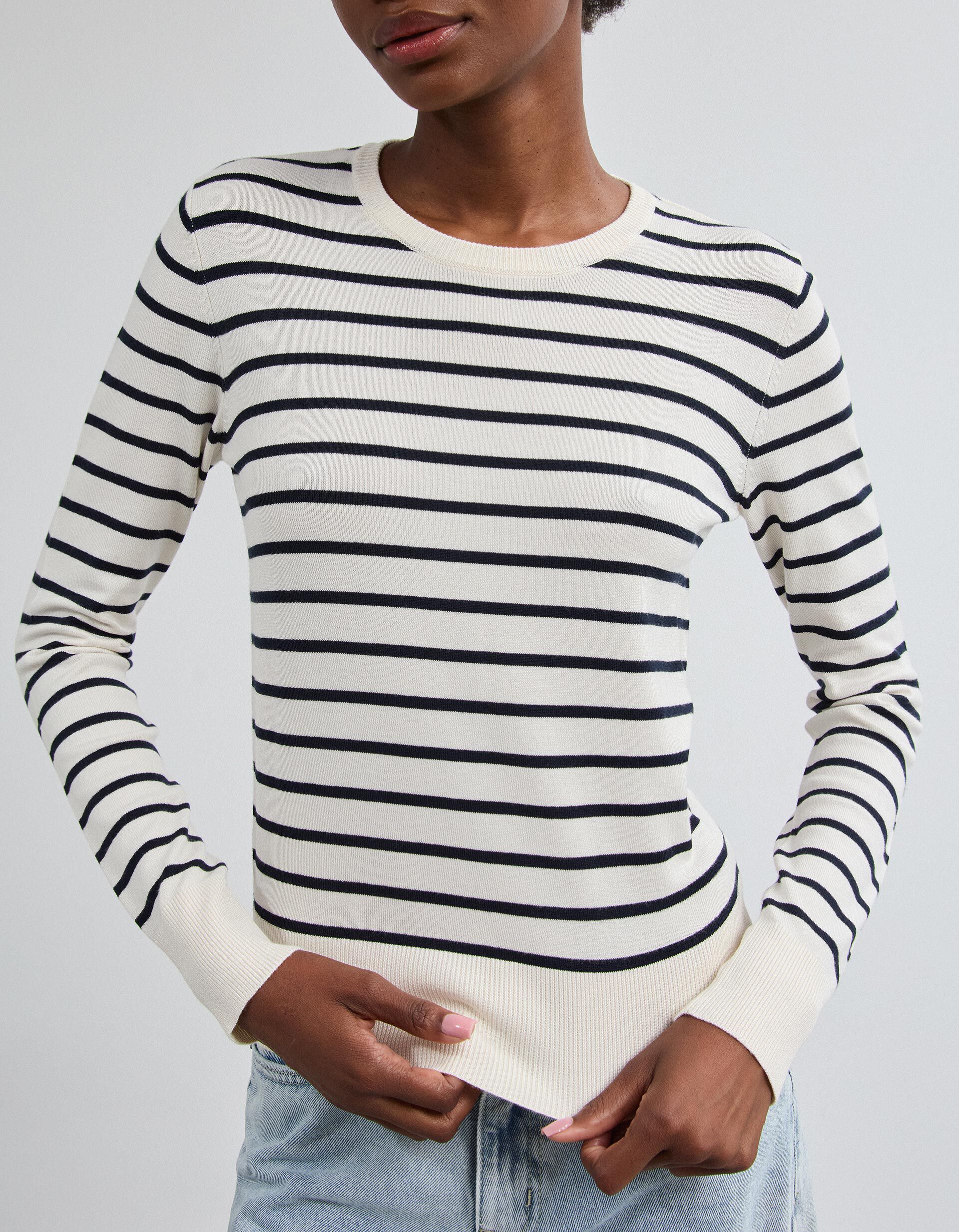 Comprar Online Camisola De Manga Comprida &Agrave;s Riscas, Mulher, Cru