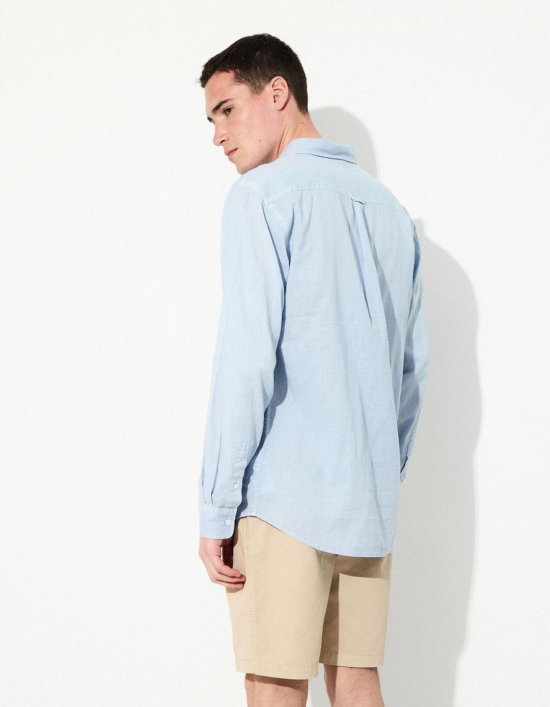 Camisa com Linho, Homem, Azul Claro 