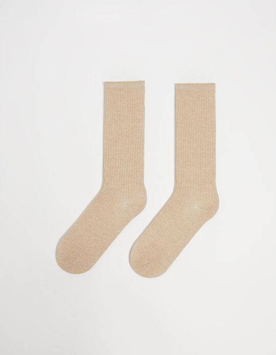 Comprar Online Meias Altas Caneladas, Mulher, Bege Claro
