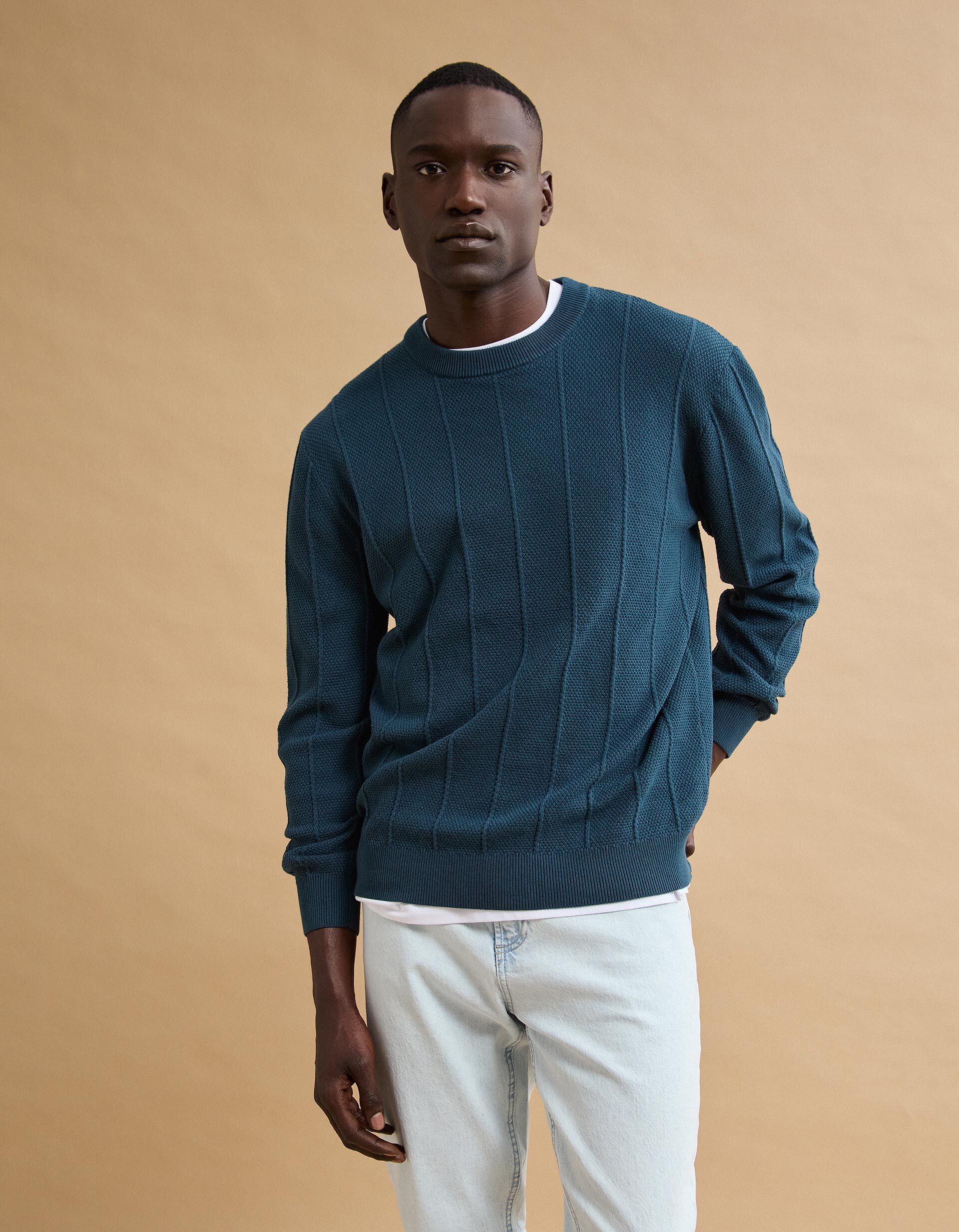 Comprar Online Camisola de Malha Jacquard, Homem, Azul Escuro