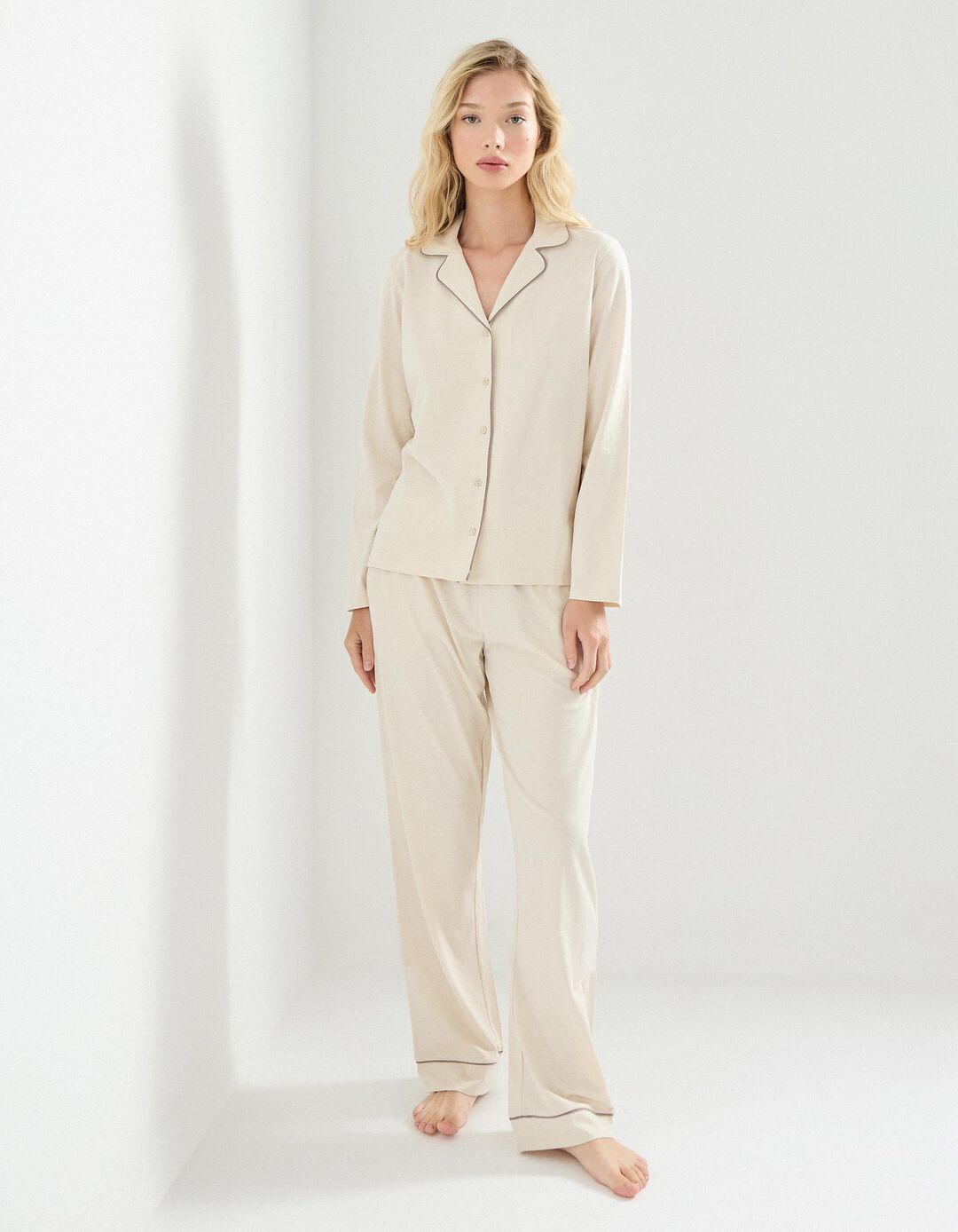 Pijama Jersey, Mulher, Bege Claro