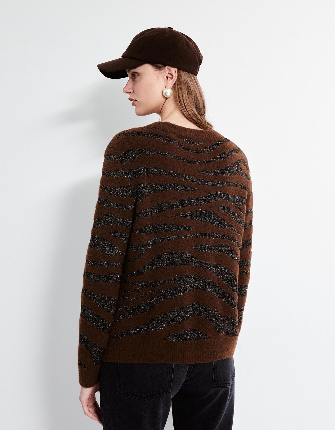 Camisola de Malha Zebra, Mulher, Castanho
