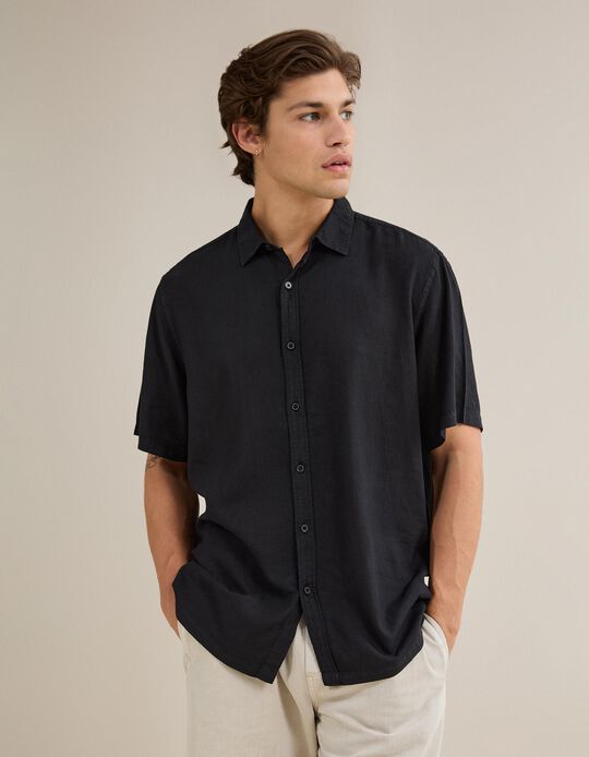 Comprar Online Camisa Com Linho, Homem, Preto