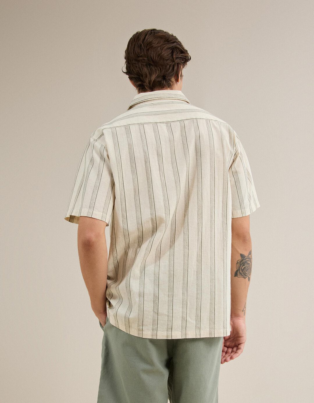 Camisa Resort com Linho, Homem, Bege Claro