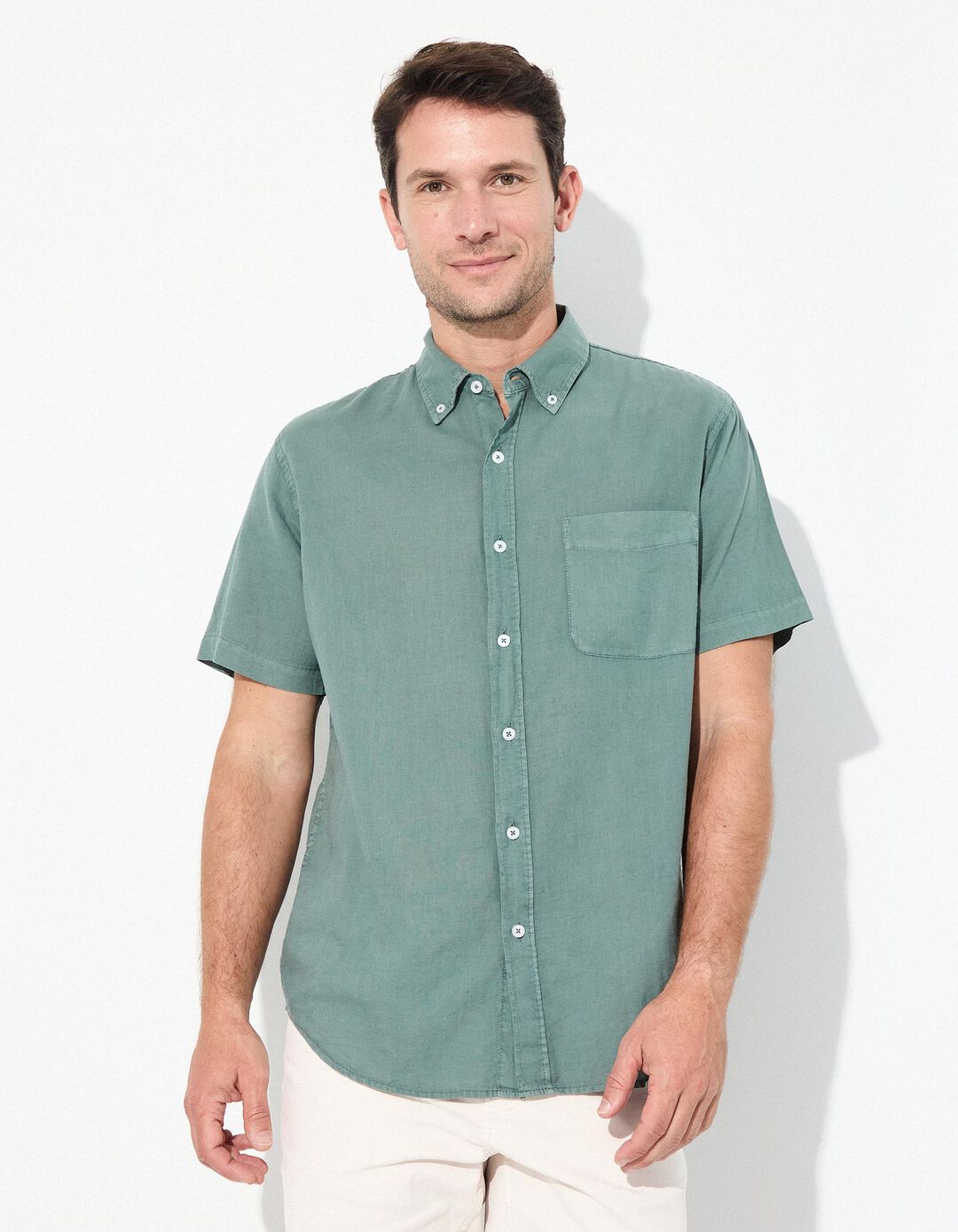Camisa com Linho, Homem, Verde Escuro