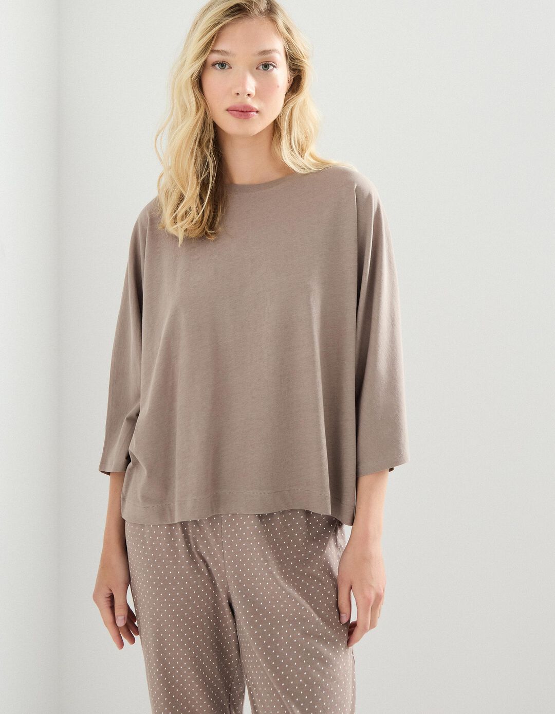 Pijama com Bolinhas, Mulher, Cinzento