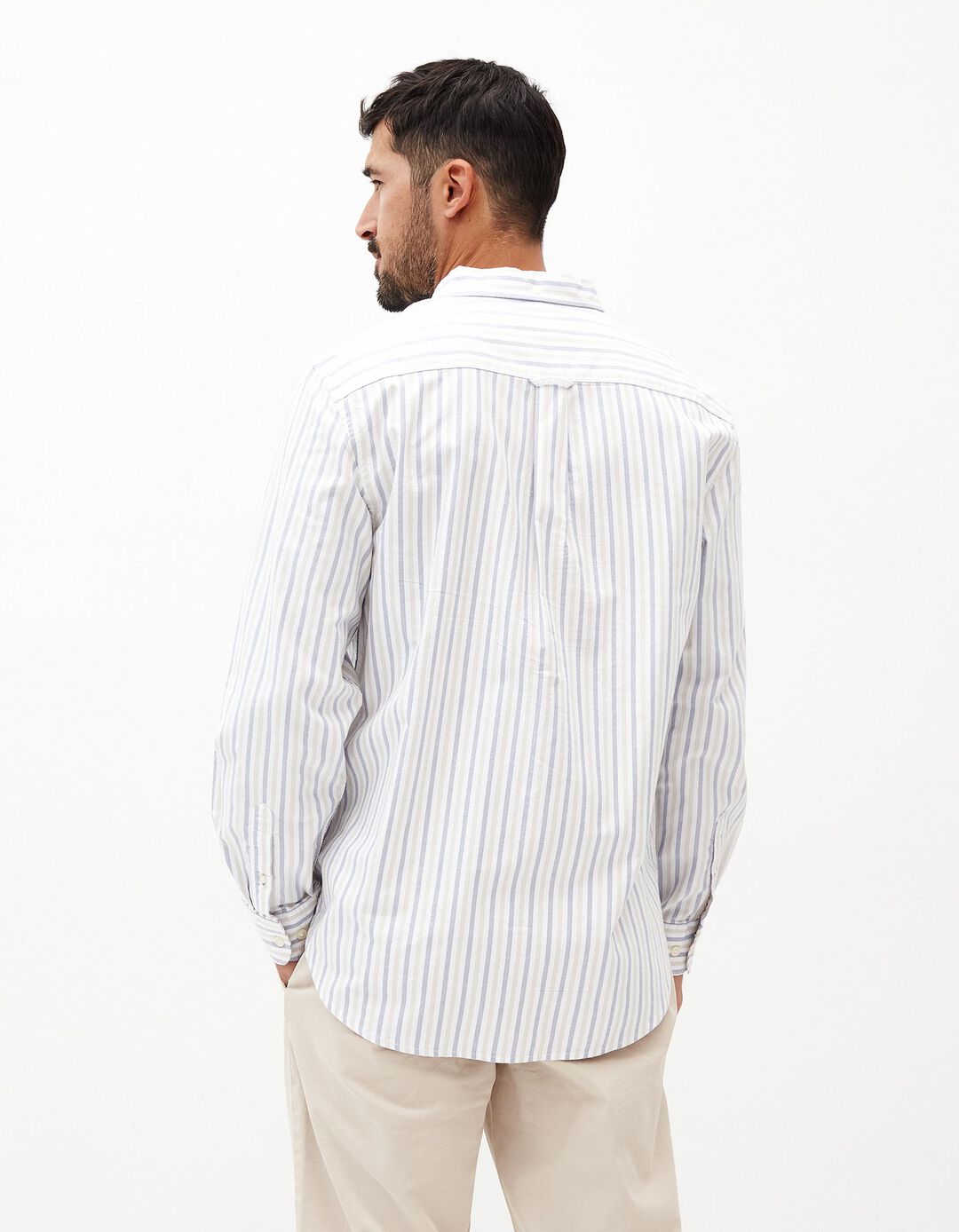 Camisa de Manga Comprida Riscas, Homem, Azul