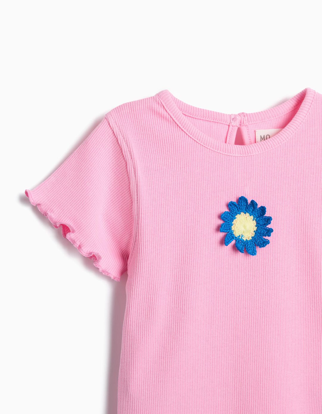 T-shirt Bordado Flor, Menina, Rosa