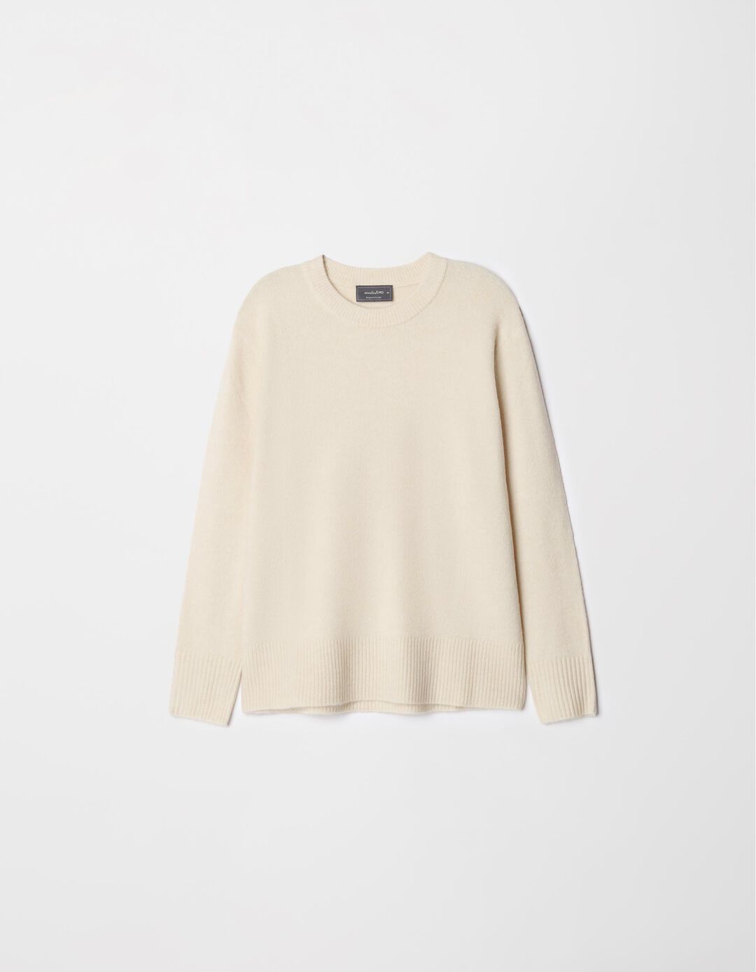 Camisola de Malha Decote Redondo, Mulher, Bege Claro