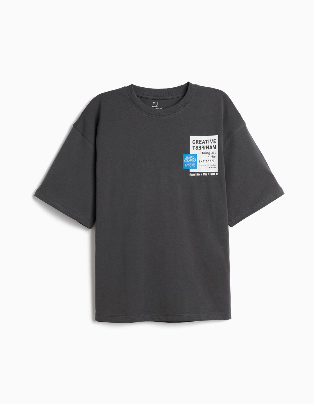 T-shirt Estampada 'Loose Fit', Menino, Cinzento Escuro