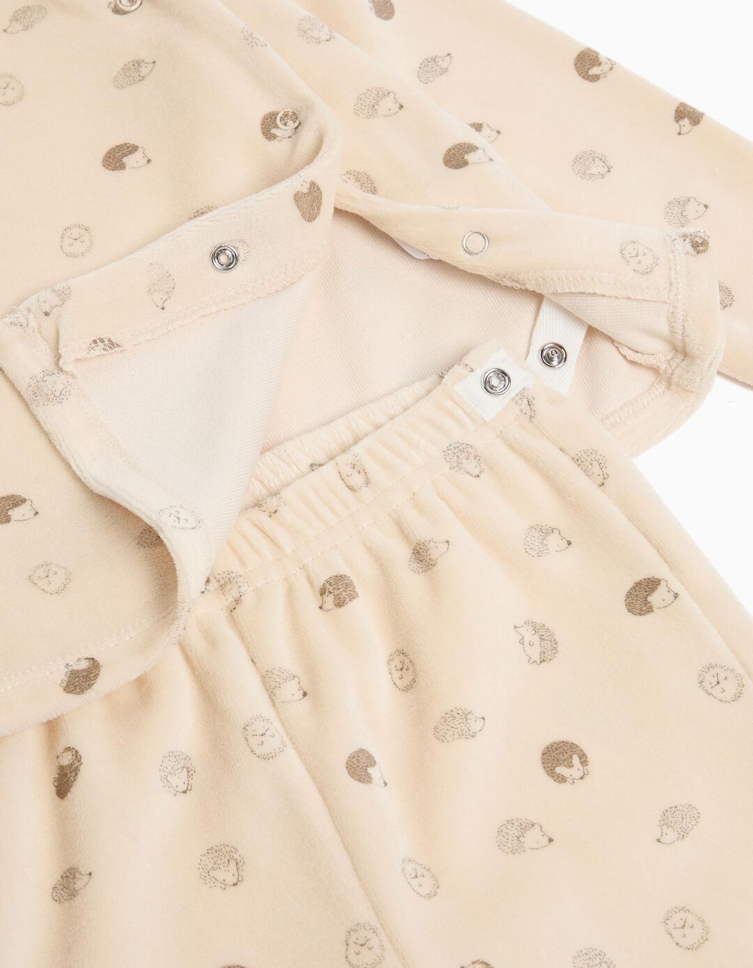 Pijama Aveludado Estampado, Bebé, Bege