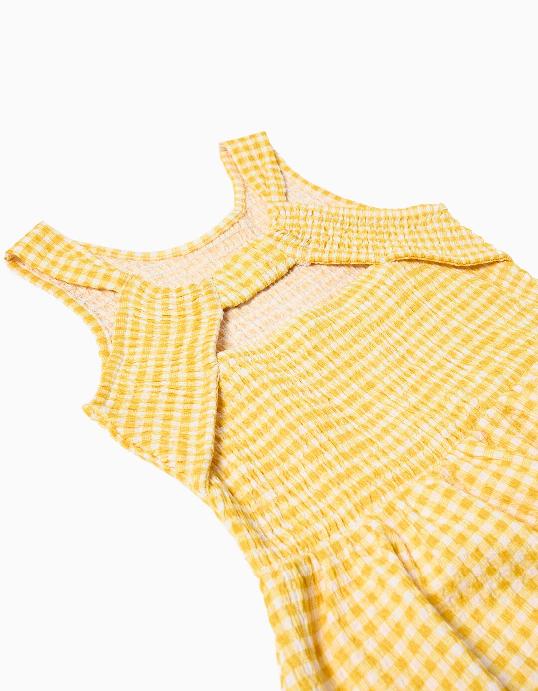 Vestido com Padrão Vichy, Menina, Amarelo Escuro