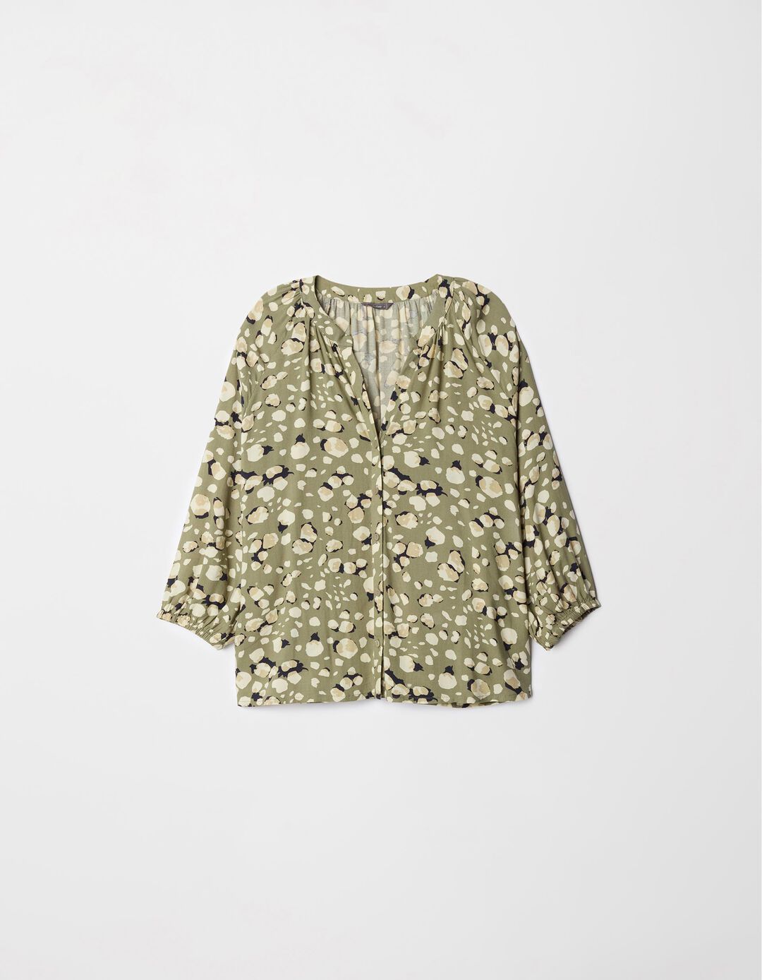 Blusa Estampada Decote em V, Mulher, Verde Escuro