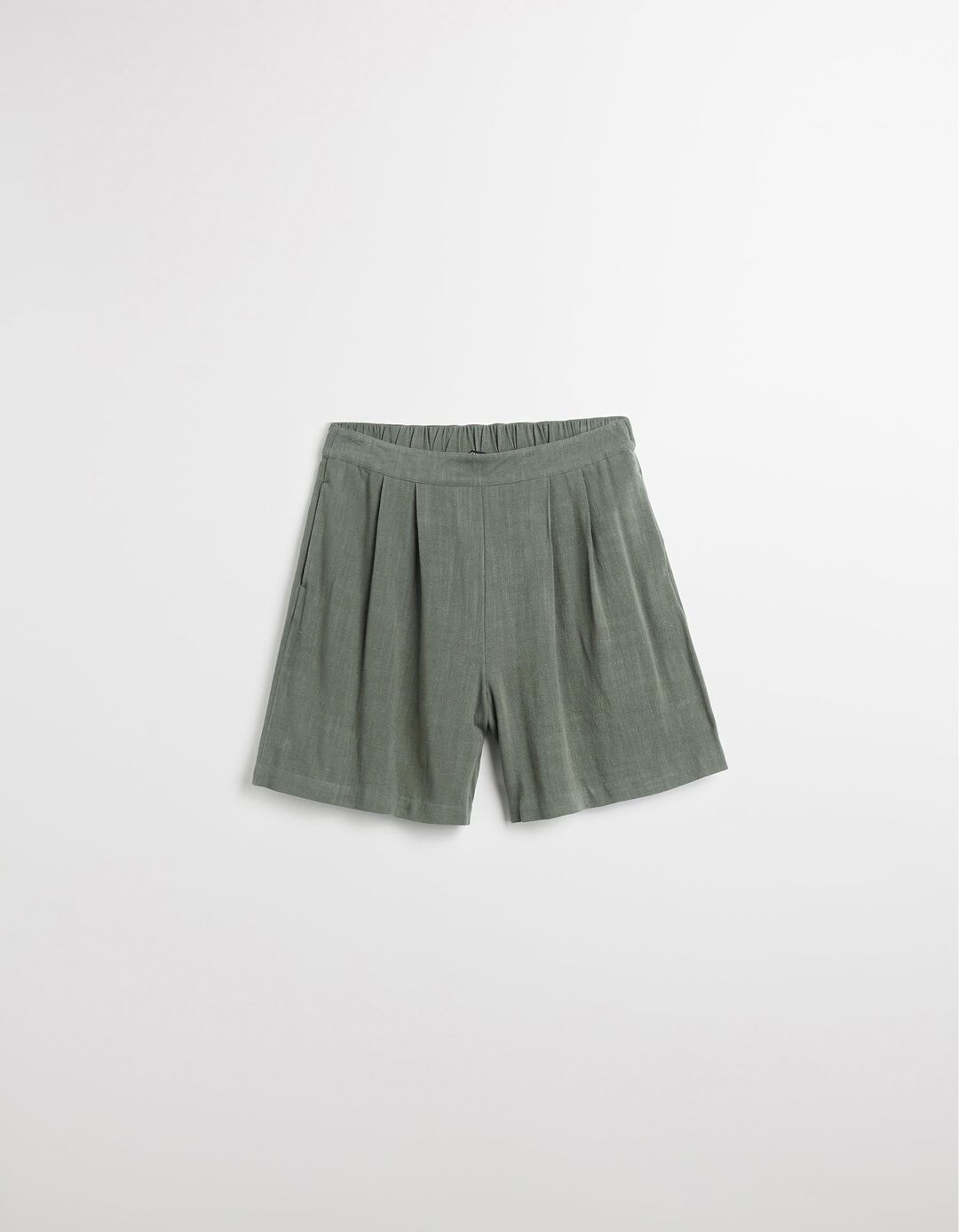 Calções com Linho, Mulher, Verde Escuro