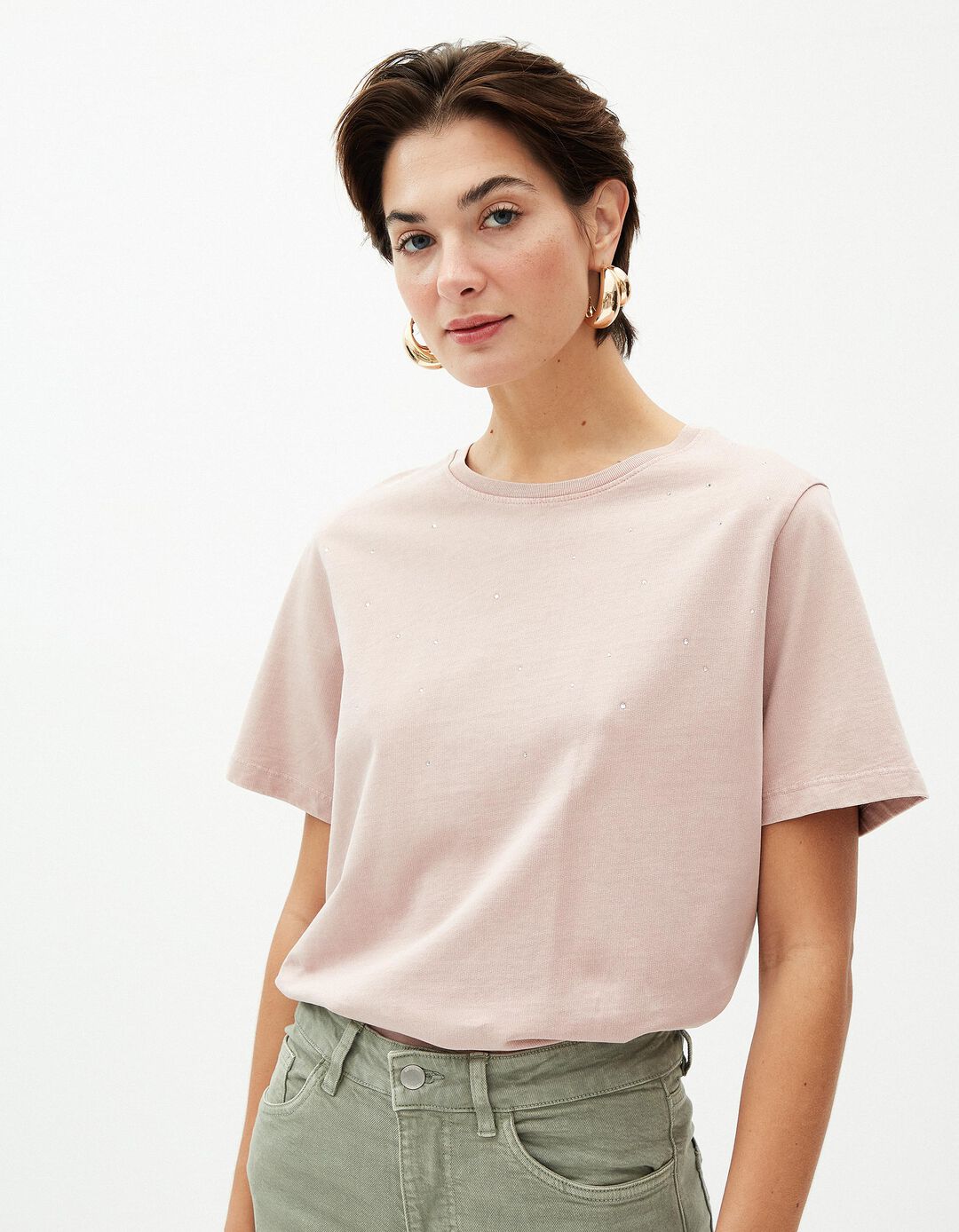 T-shirt com Brilhantes, Mulher, Rosa