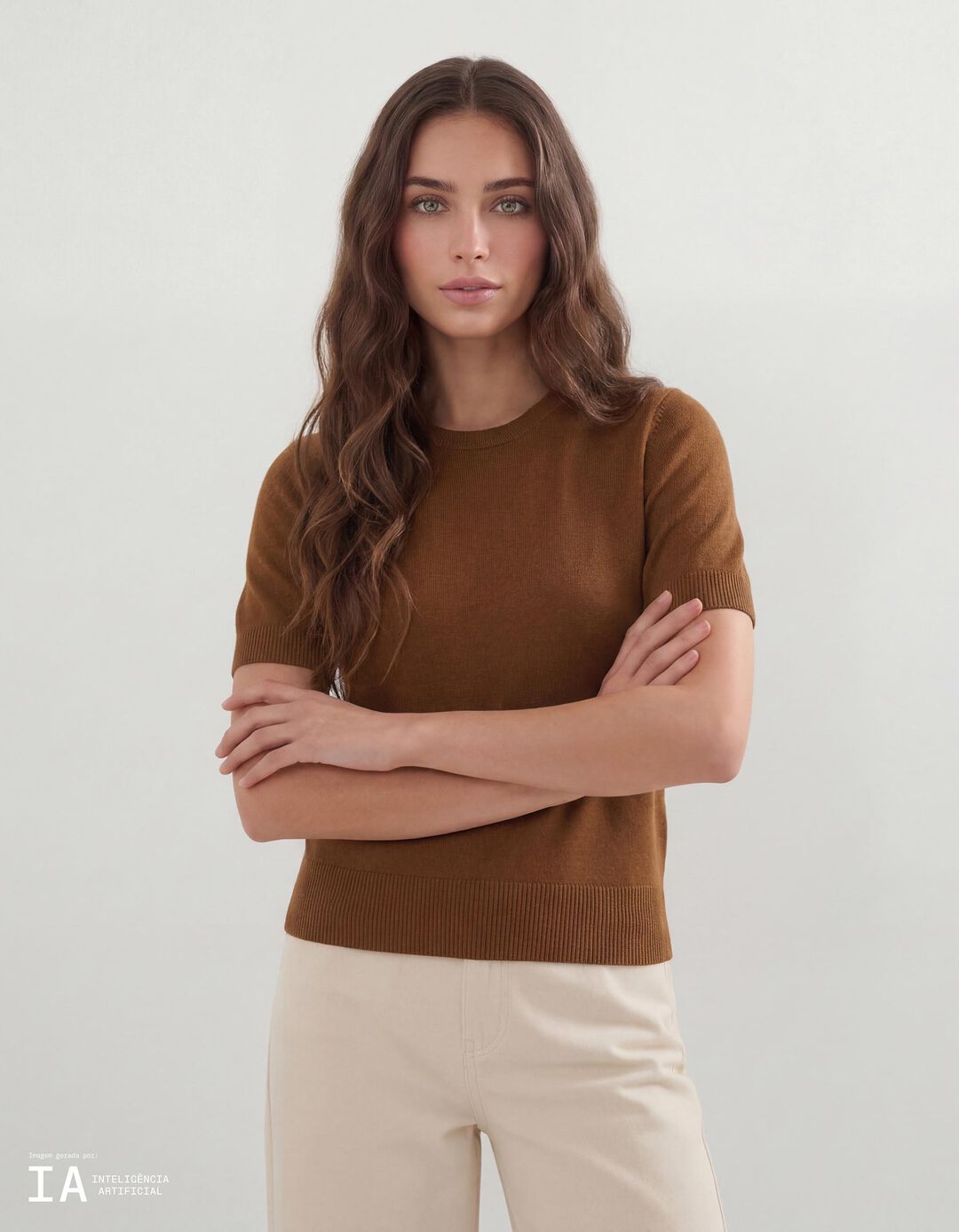 Camisola de Malha, Mulher, Bege Escuro