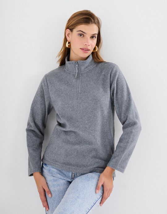 Comprar Online Camisola Polar com Fecho, Mulher, Cinzento