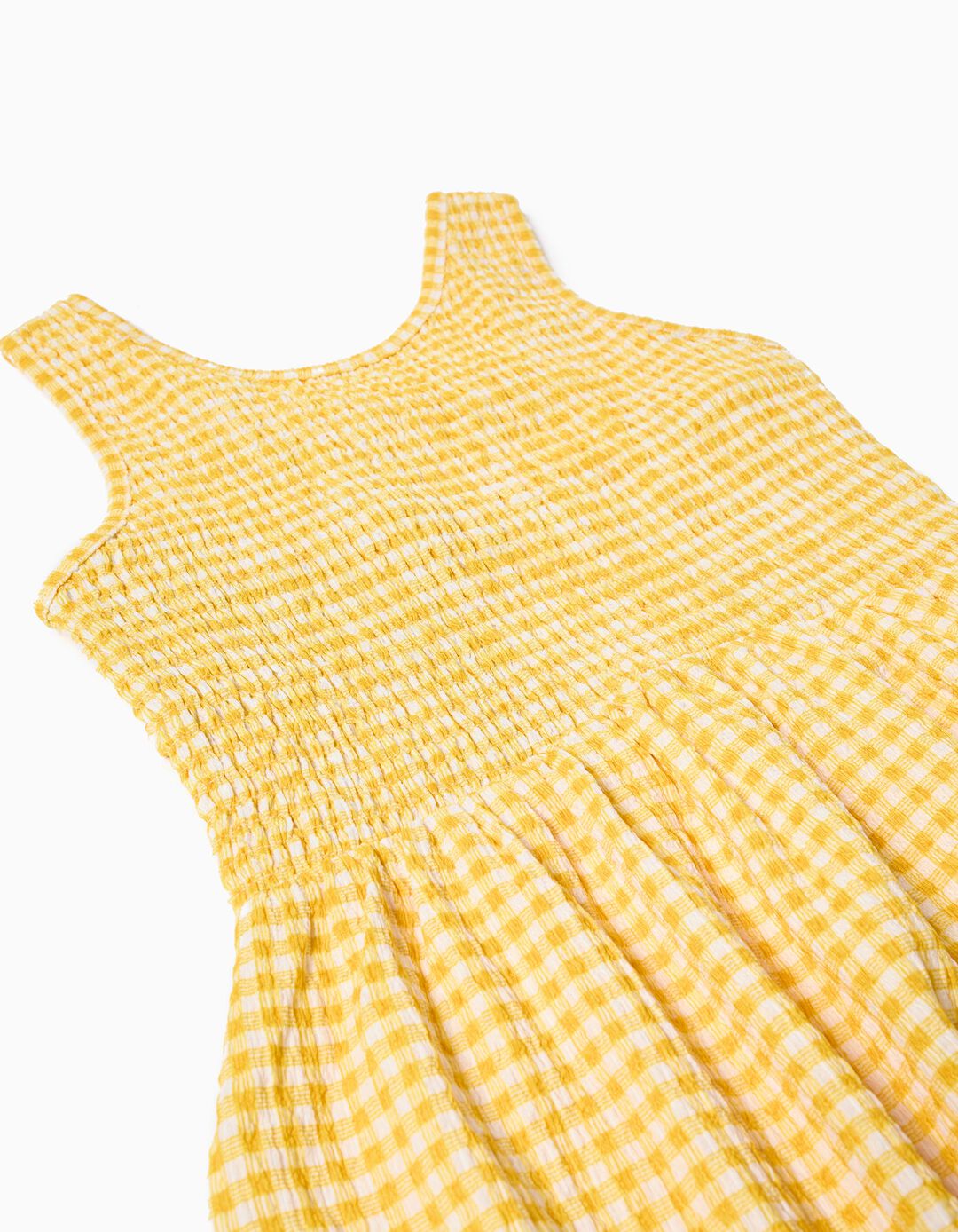 Vestido com Padrão Vichy, Menina, Amarelo Escuro