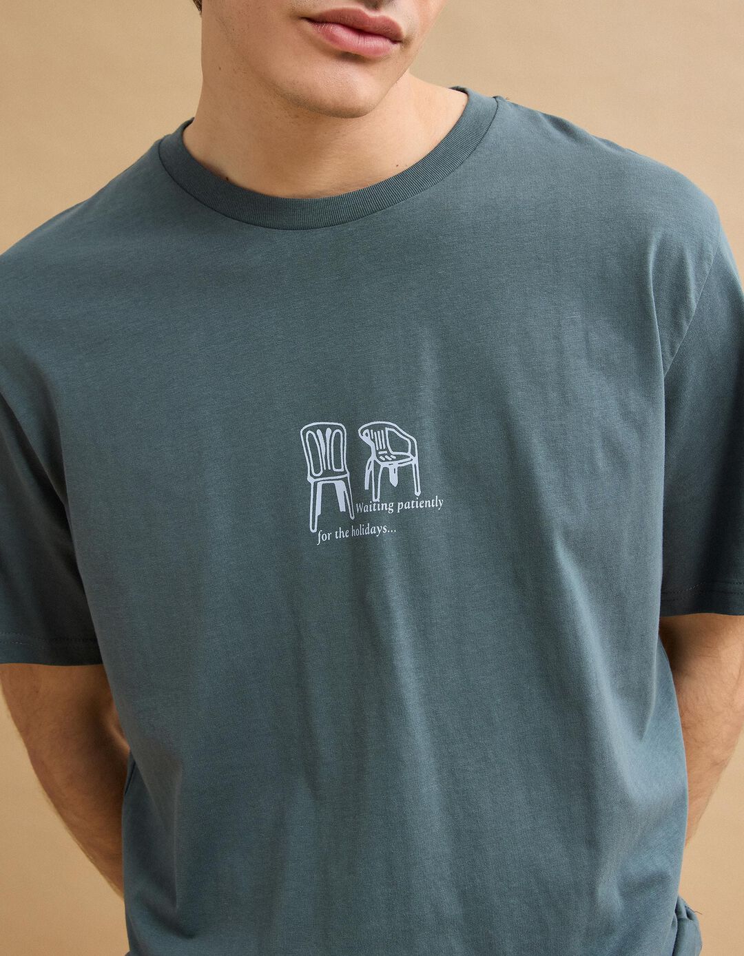 T-shirt Jersey Estampado, Homem, Azul Escuro