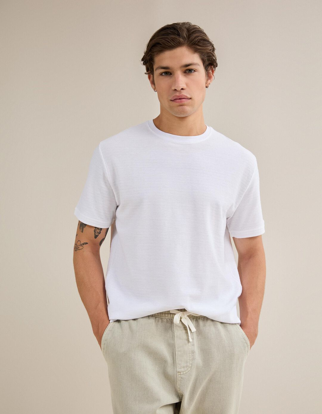 T-shirt Jersey Riscas, Homem, Branco