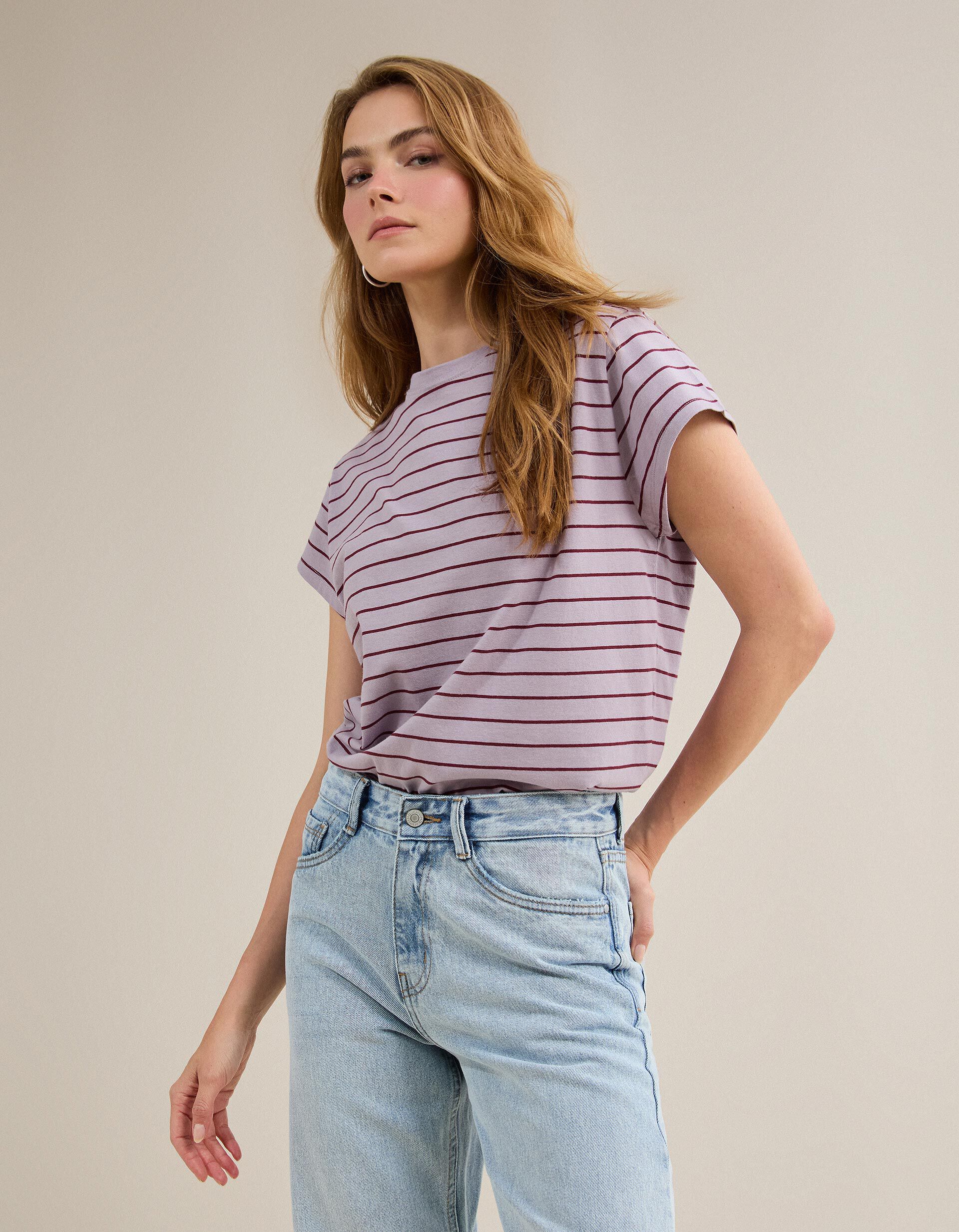 Comprar Online T-shirt &agrave;s Riscas, Mulher, Roxo
